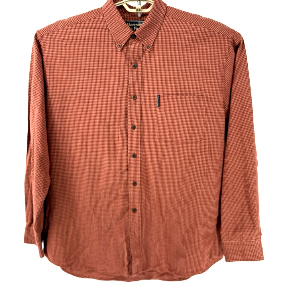 Abercrombie & Fitch Mens L Long Sleeve Button Down Rust Plaid Shirt Pocket Style - Picture 2 of 8